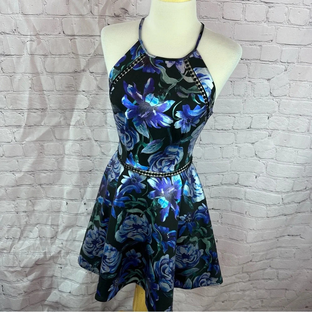 B. Darlin fit and flare floral dress sz 5/6 halter neckline cutout detail waist